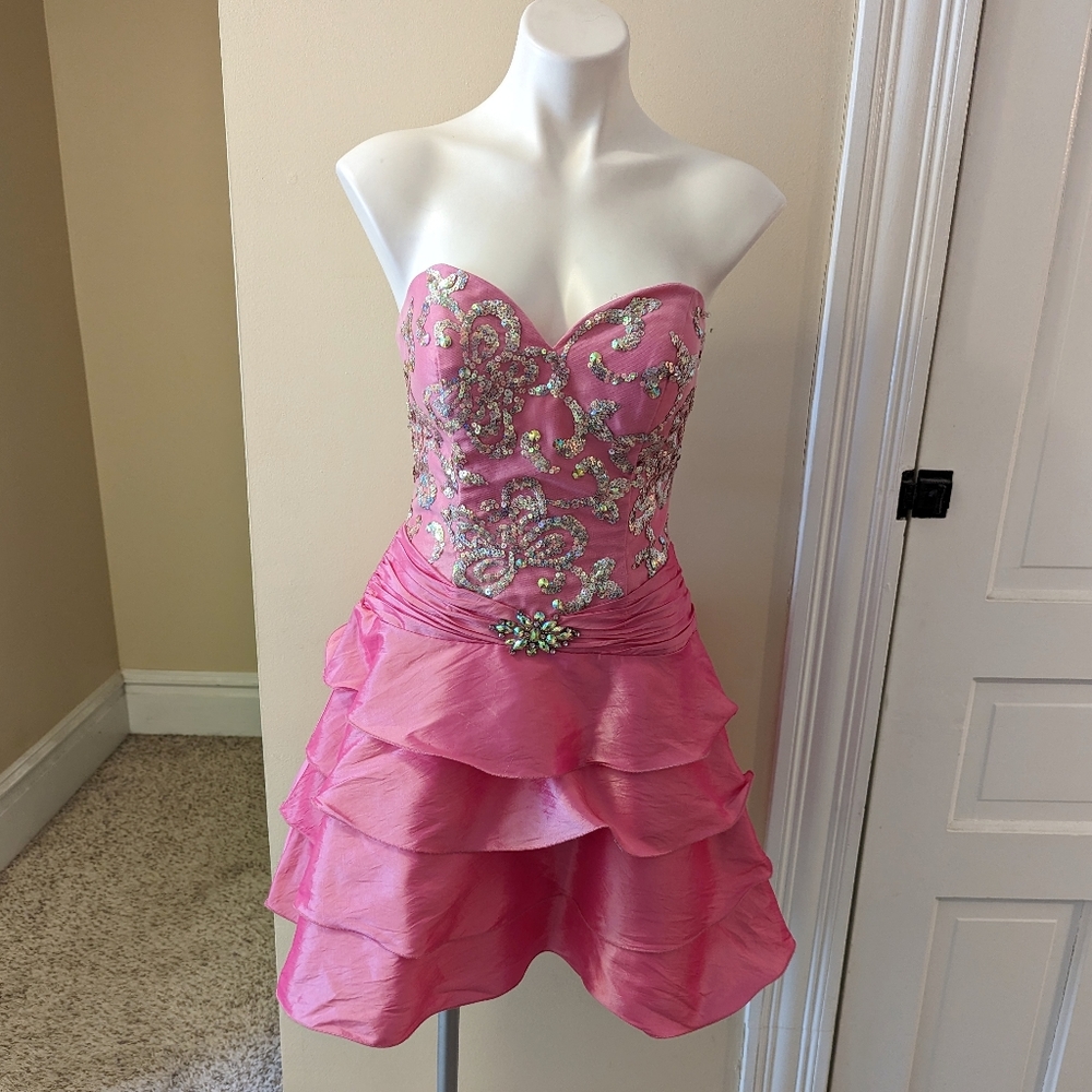 Princess Collection strapless dress with silver accents and ruffle skirt size 10